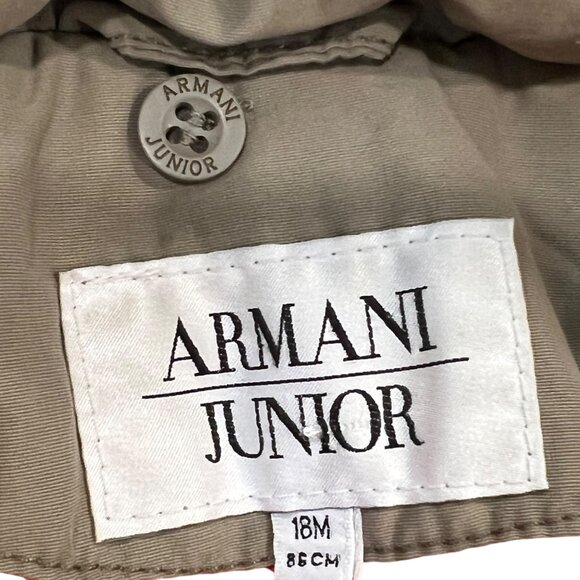 Armani Junior Toddler Boys Hooded Winter Coat 18M Faux Fur Trim Gray & Orange - Picture 6 of 10